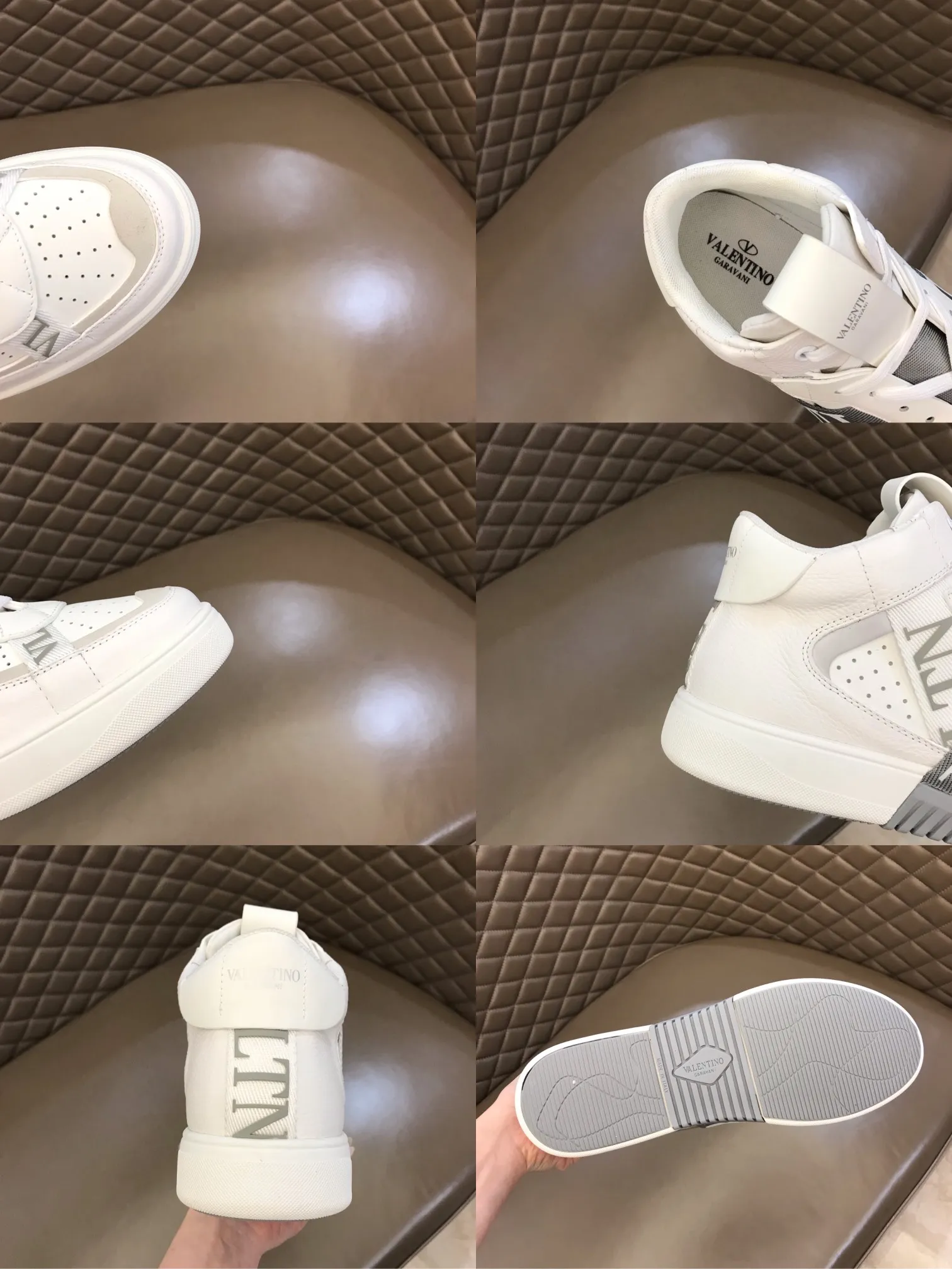 p480 "VALETINO**" new high-top 🆕 calfskin lace-up sneakers. No man should be able to refuse these shoes. The classic color scheme is so handsome! Purchase a high-precision replica of the original version to instantly sell off the market currency! 6 VLTN logo rubber effect straps - Valentino Garavani Logo printed on the back and tongue, all materials are customized to ensure quality! Size: 38-44